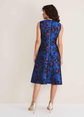 Phase Eight Clarisse Print Jacquard Dress Deep Blue/Multicolor USA | 0478219-QI